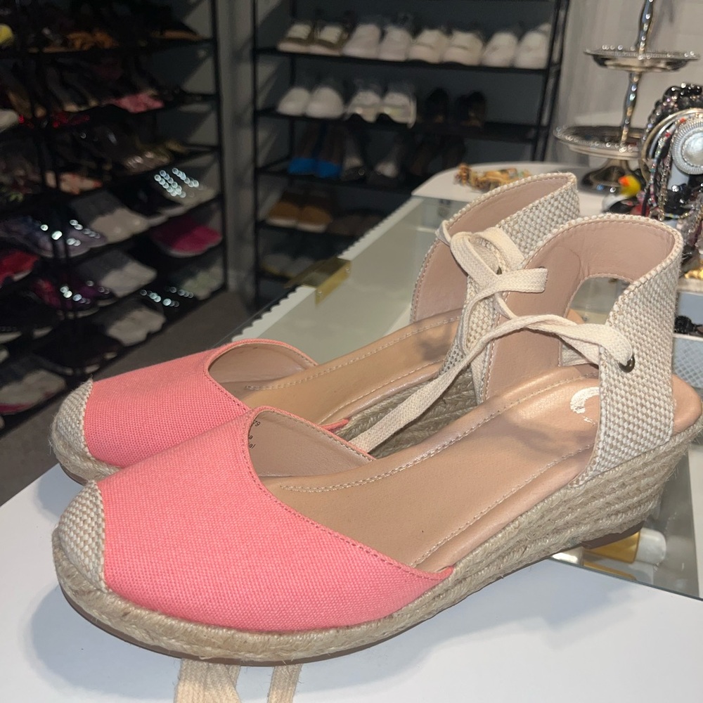 Pink Espadrille Wedge Sandals